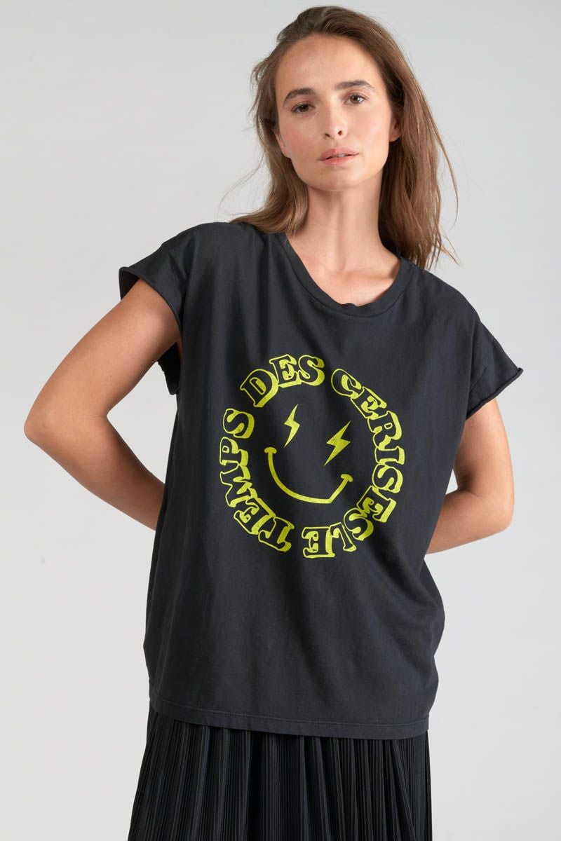 le temps des cerises T-shirt Miya noir imprimé