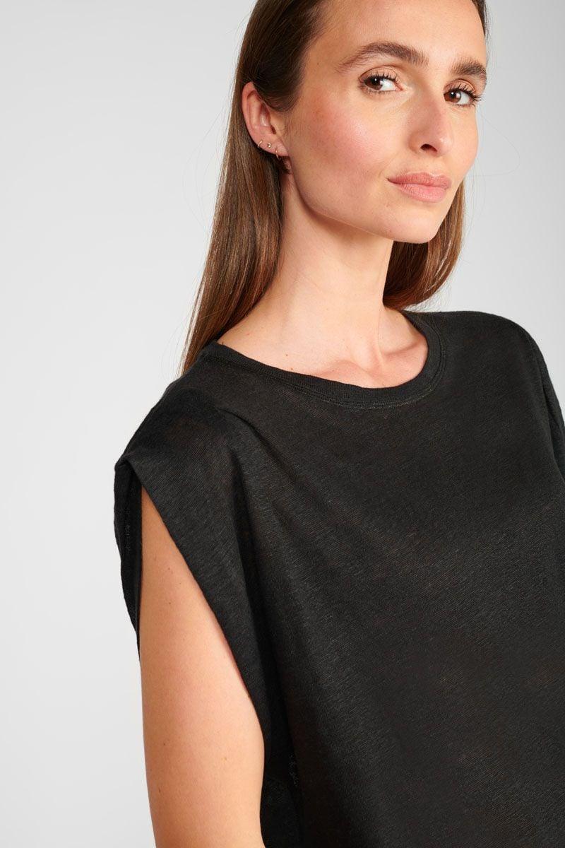 Le Temps Des Cerises T-shirt Muflier En Lin Noir