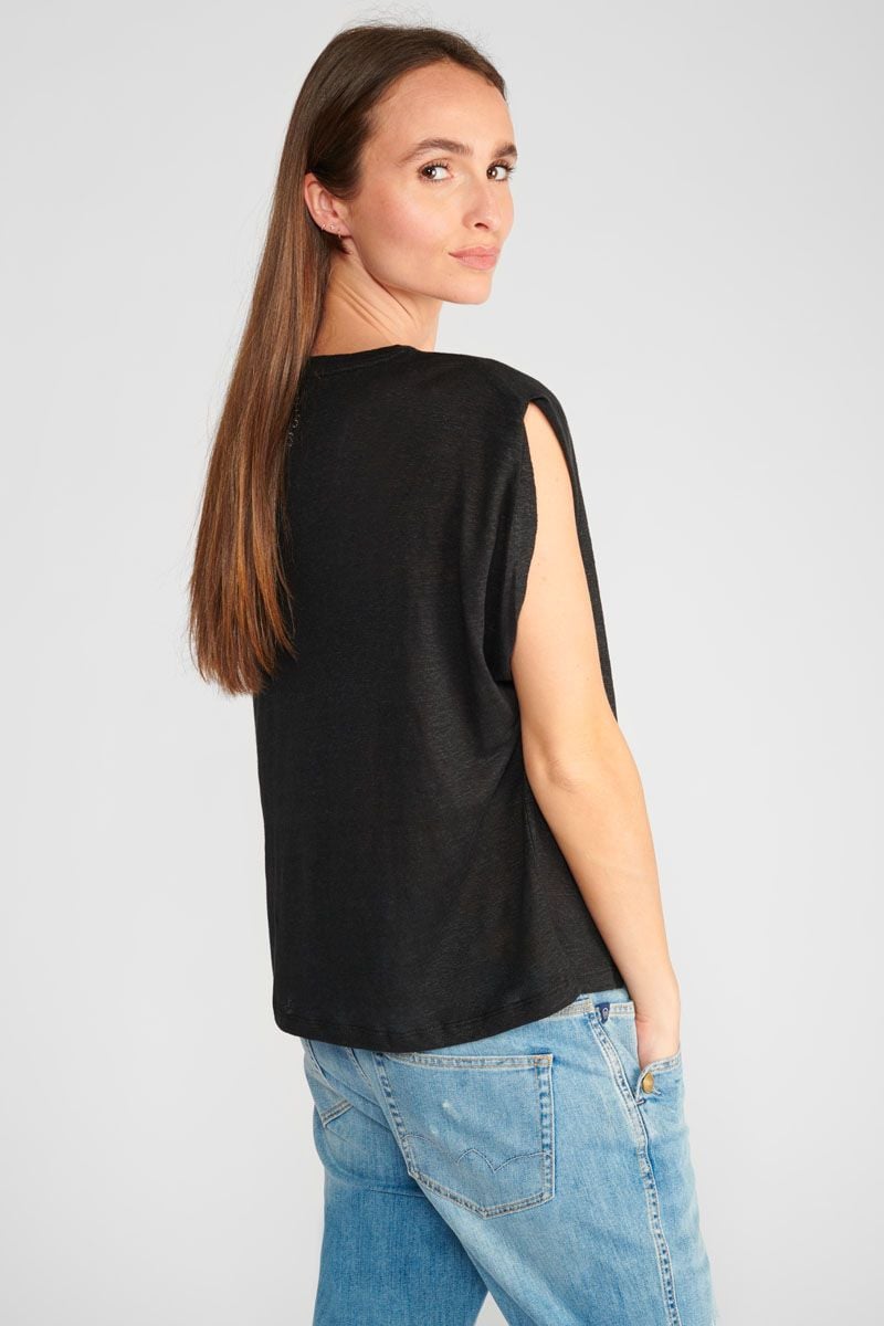 Le Temps Des Cerises T-shirt Muflier En Lin Noir