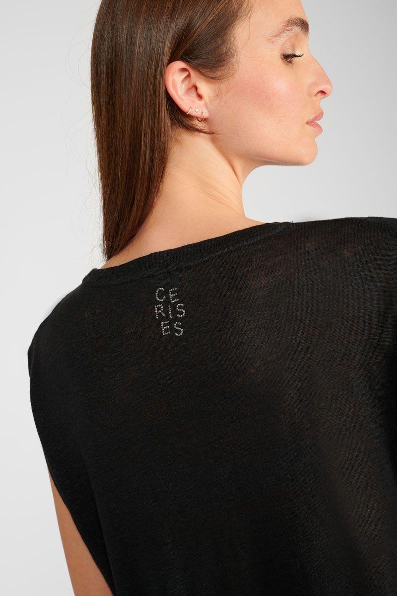 Le Temps Des Cerises T-shirt Muflier En Lin Noir