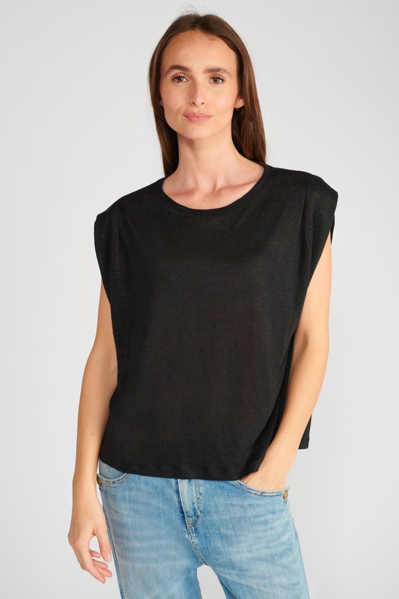 le temps des cerises T-shirt Muflier en lin noir