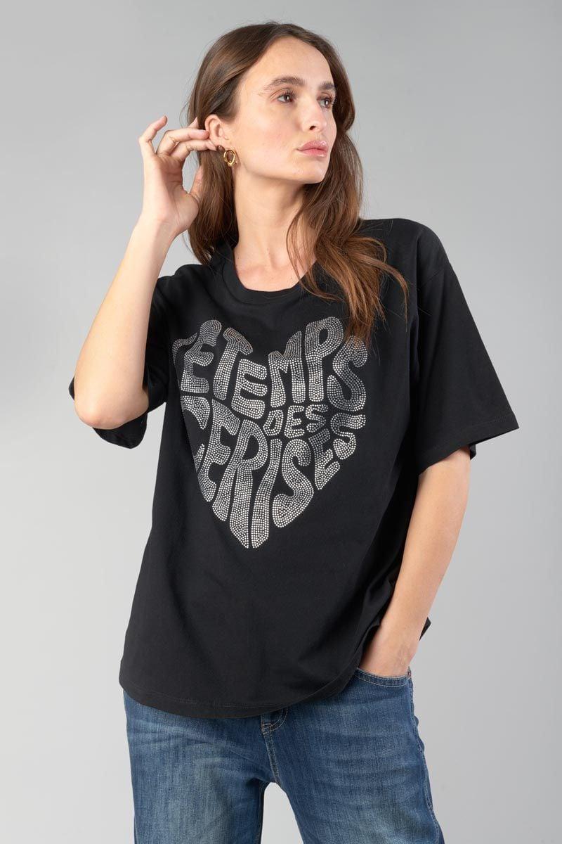 le temps des cerises T-shirt Oraya noir à strass