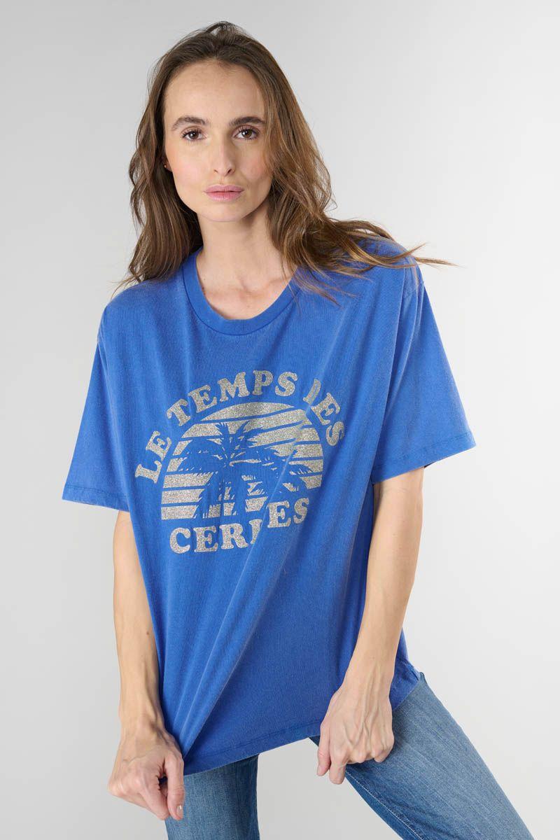 le temps des cerises T-shirt Riley bleu imprimé
