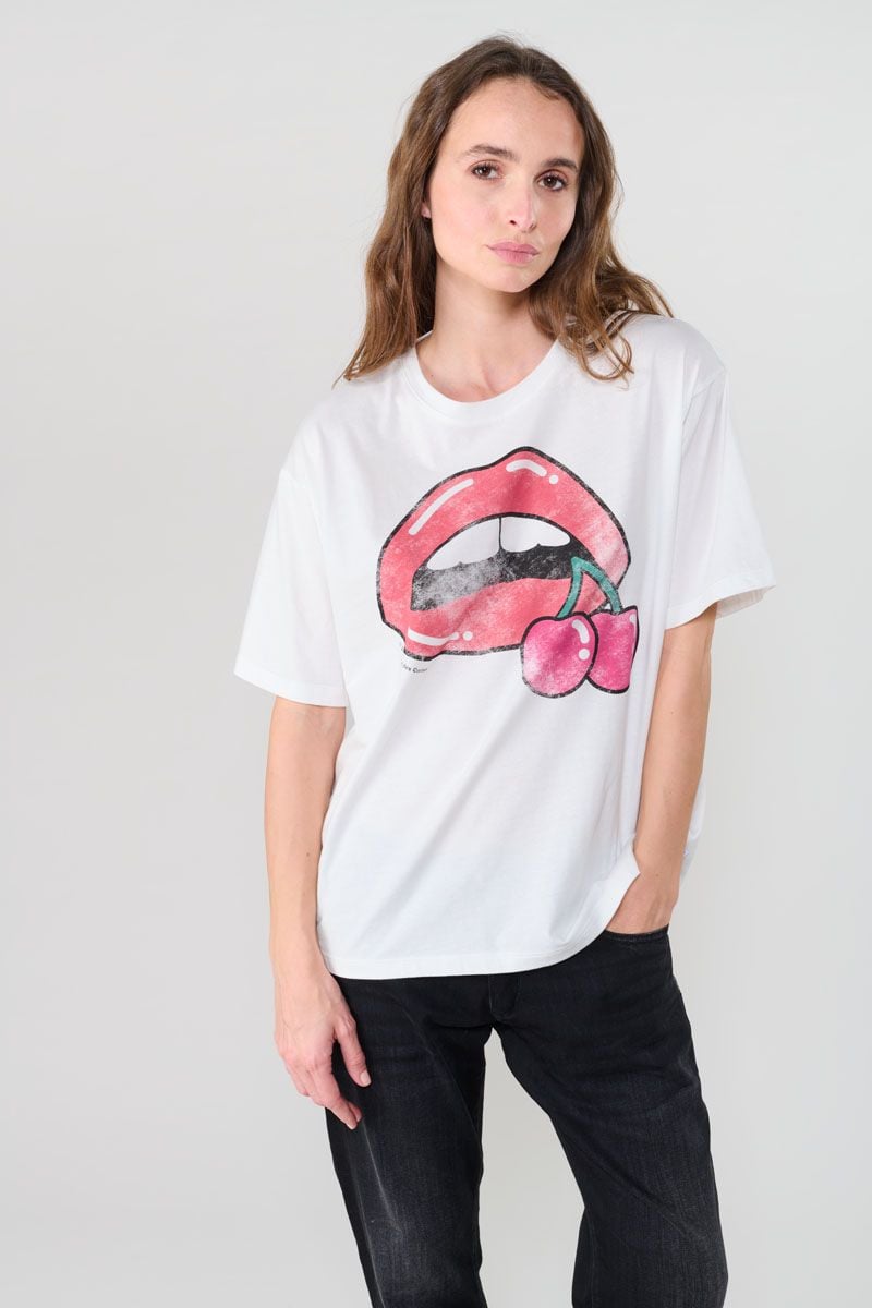 le temps des cerises T-shirt Tamita blanc imprimé