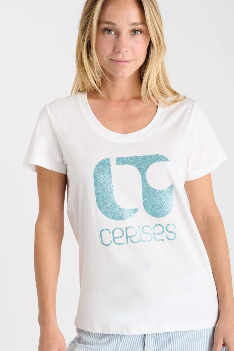 le temps des cerises T-shirt Taolo blanc imprimé