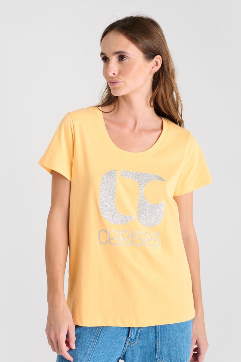 le temps des cerises T-shirt Taolo jaune imprimé