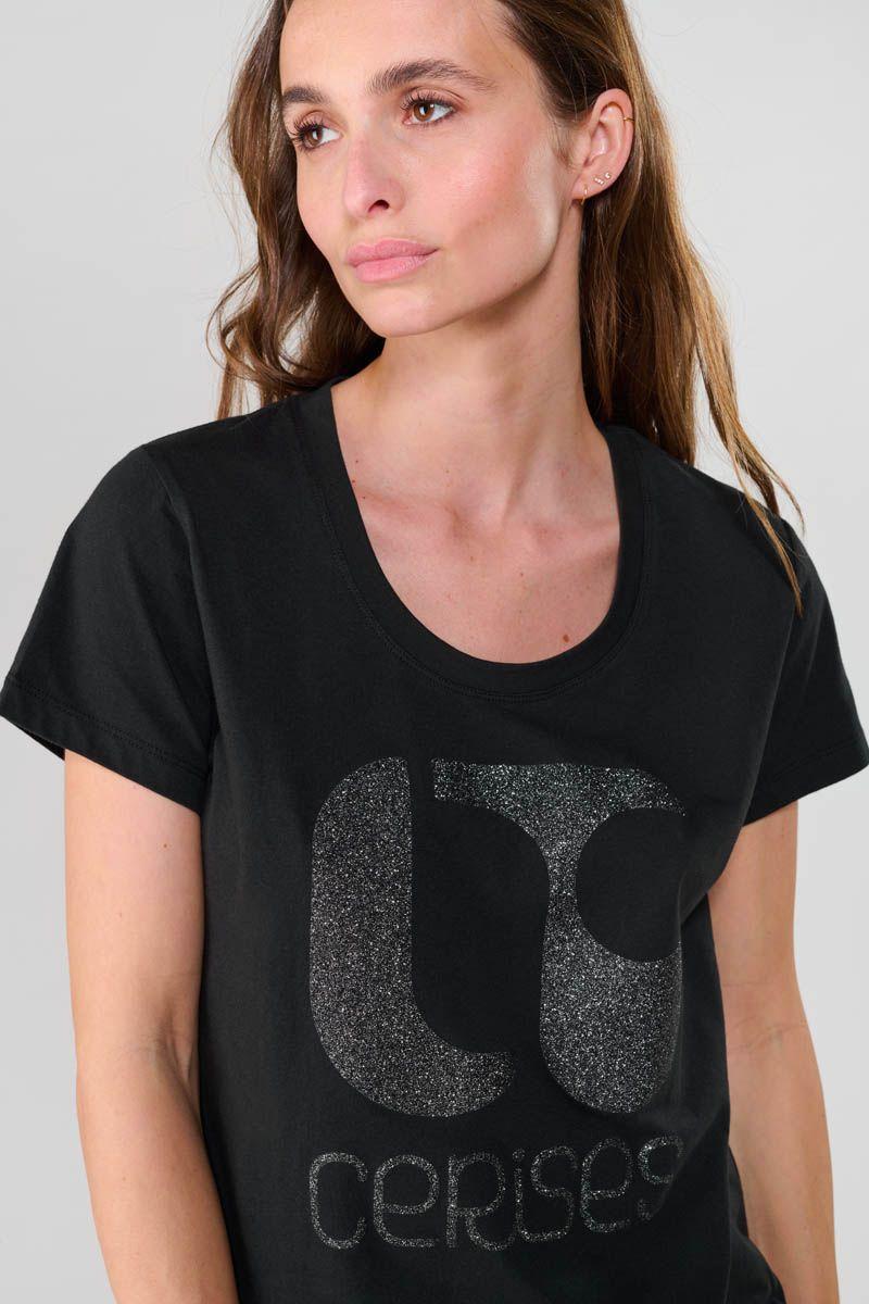 le temps des cerises T-shirt Taolo noir imprimé