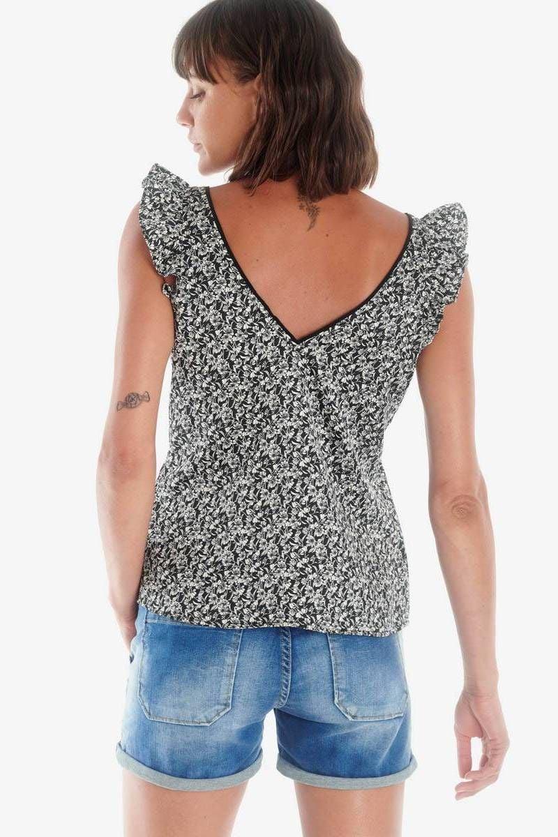 Le Temps Des Cerises Top Magy Noir à Motif Floral