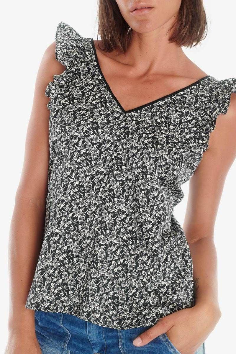 Le Temps Des Cerises Top Magy Noir à Motif Floral