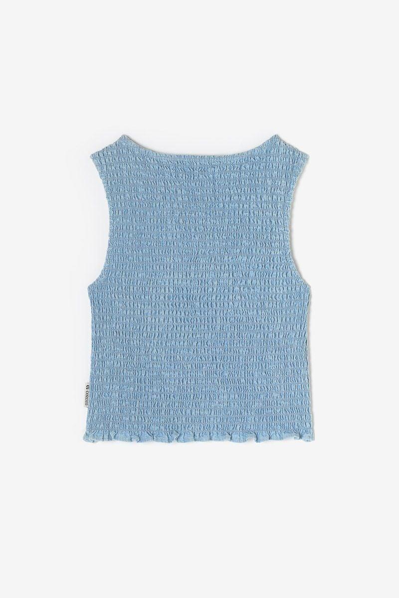 Le Temps Des Cerises Top Vespagi Bleu Smocké