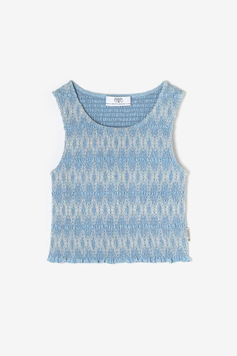 le temps des cerises Top Vespagi bleu smocké