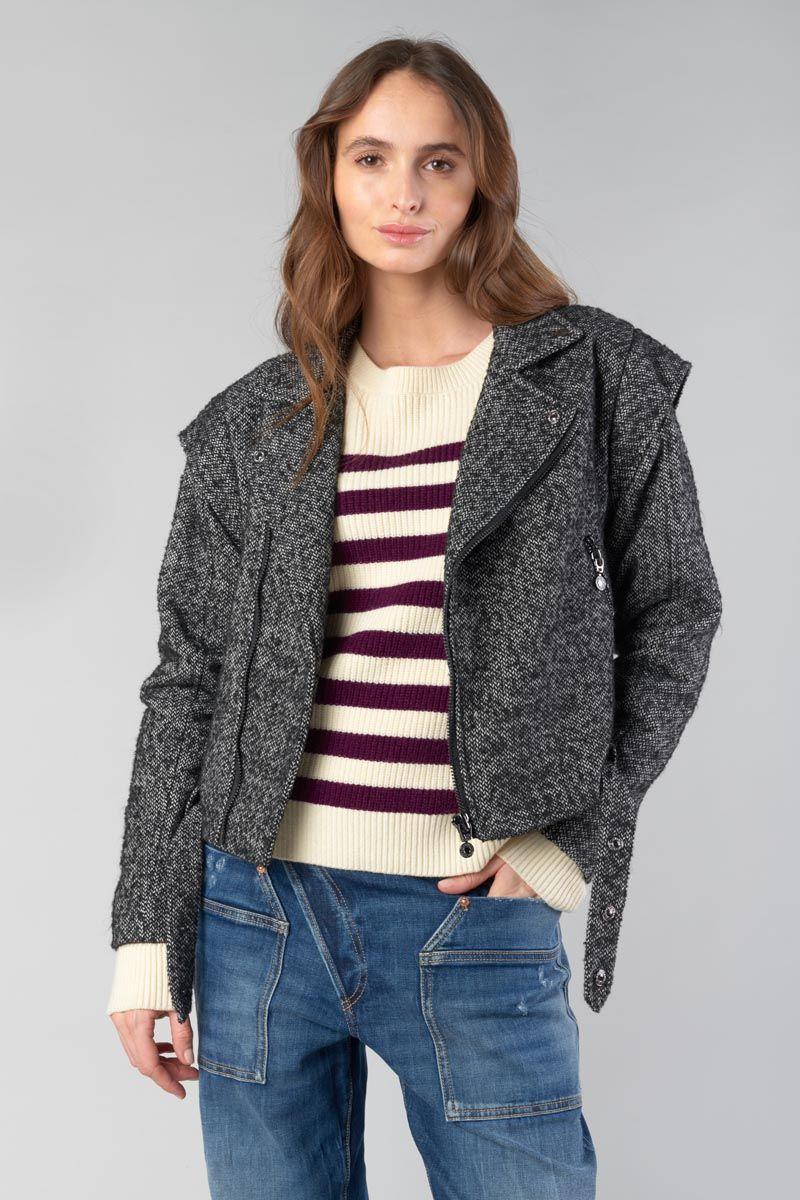 le temps des cerises Veste Calie noire et blanche