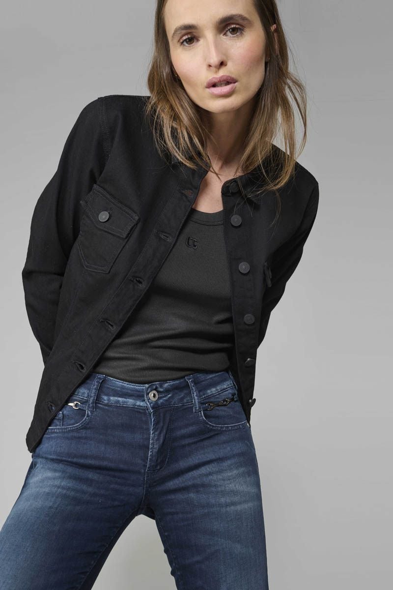 le temps des cerises Veste en jeans Lilly noire