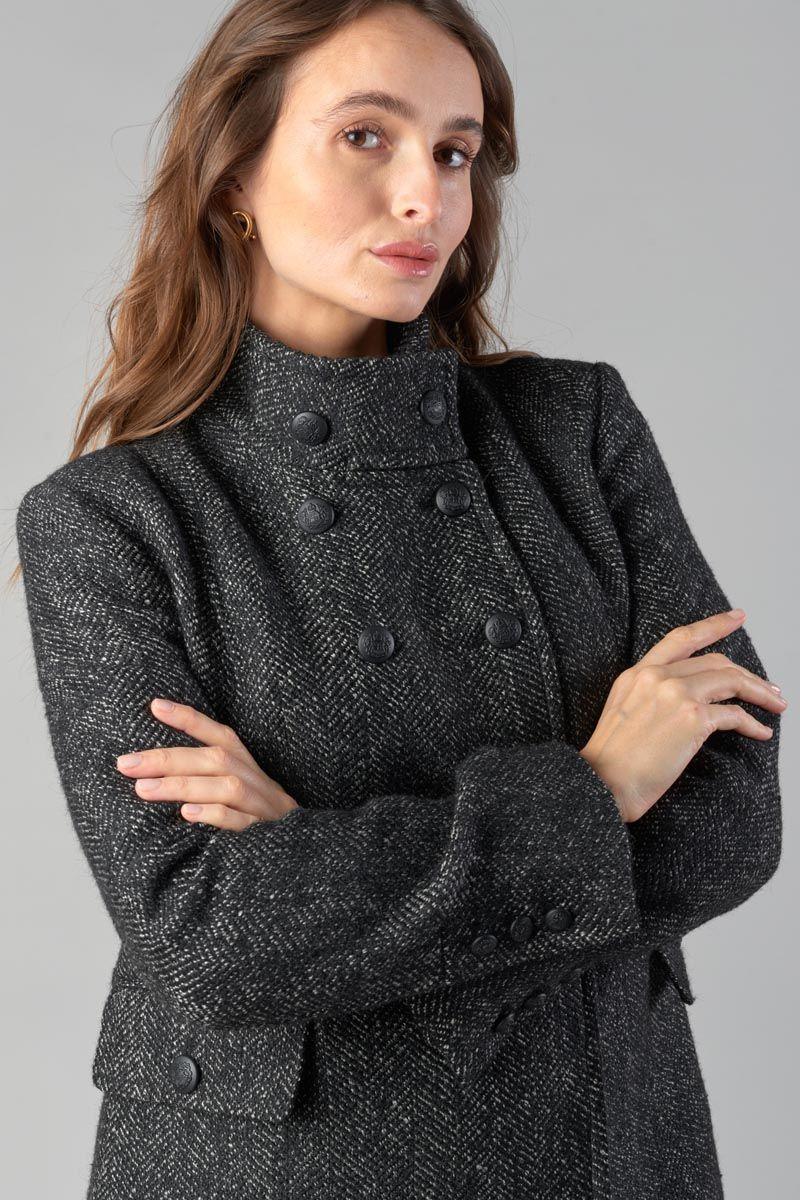 Le Temps Des Cerises Manteau Capucin En Laine Mélangée Noire à Chevrons