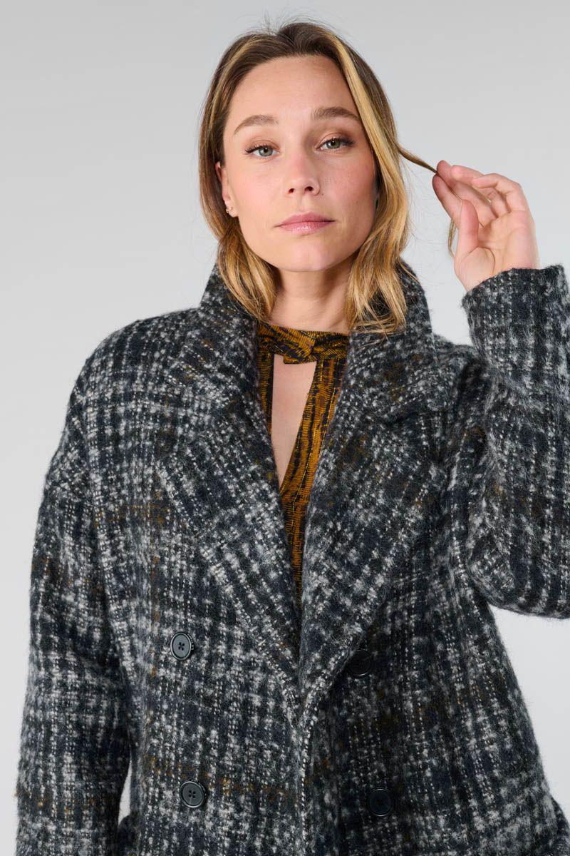 Le Temps Des Cerises Manteau Long Aklys à Motif Carreaux