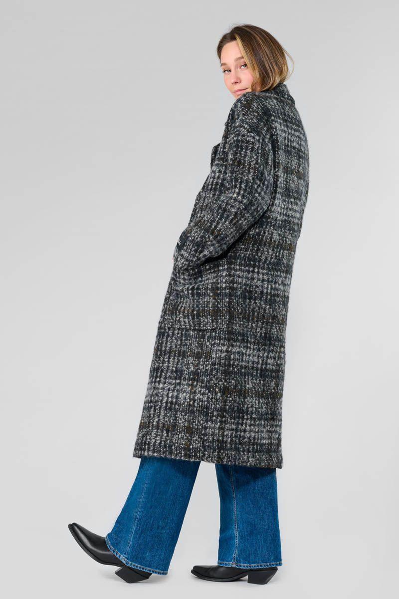 Le Temps Des Cerises Manteau Long Aklys à Motif Carreaux