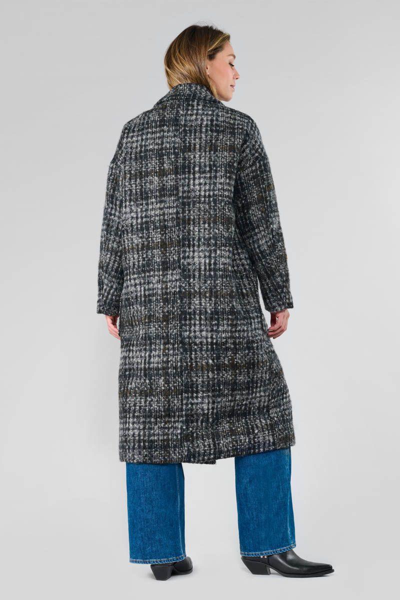 Le Temps Des Cerises Manteau Long Aklys à Motif Carreaux