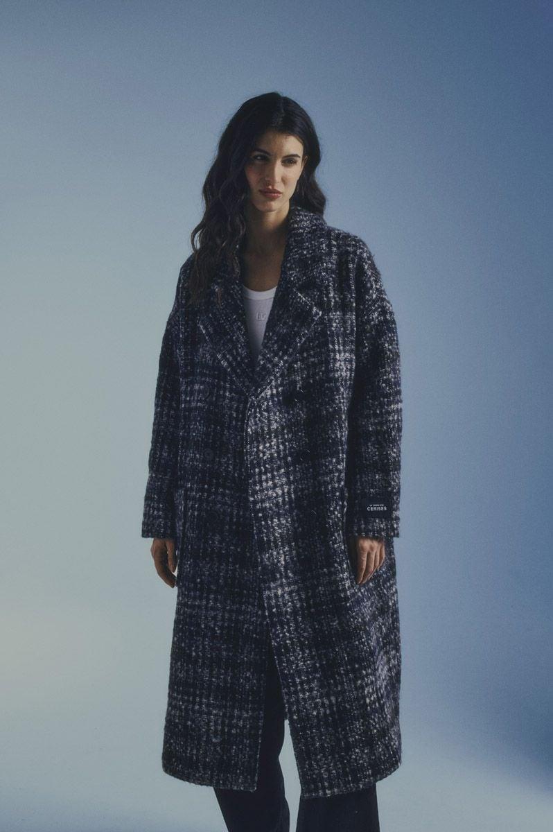 le temps des cerises Manteau long Aklys à motif carreaux