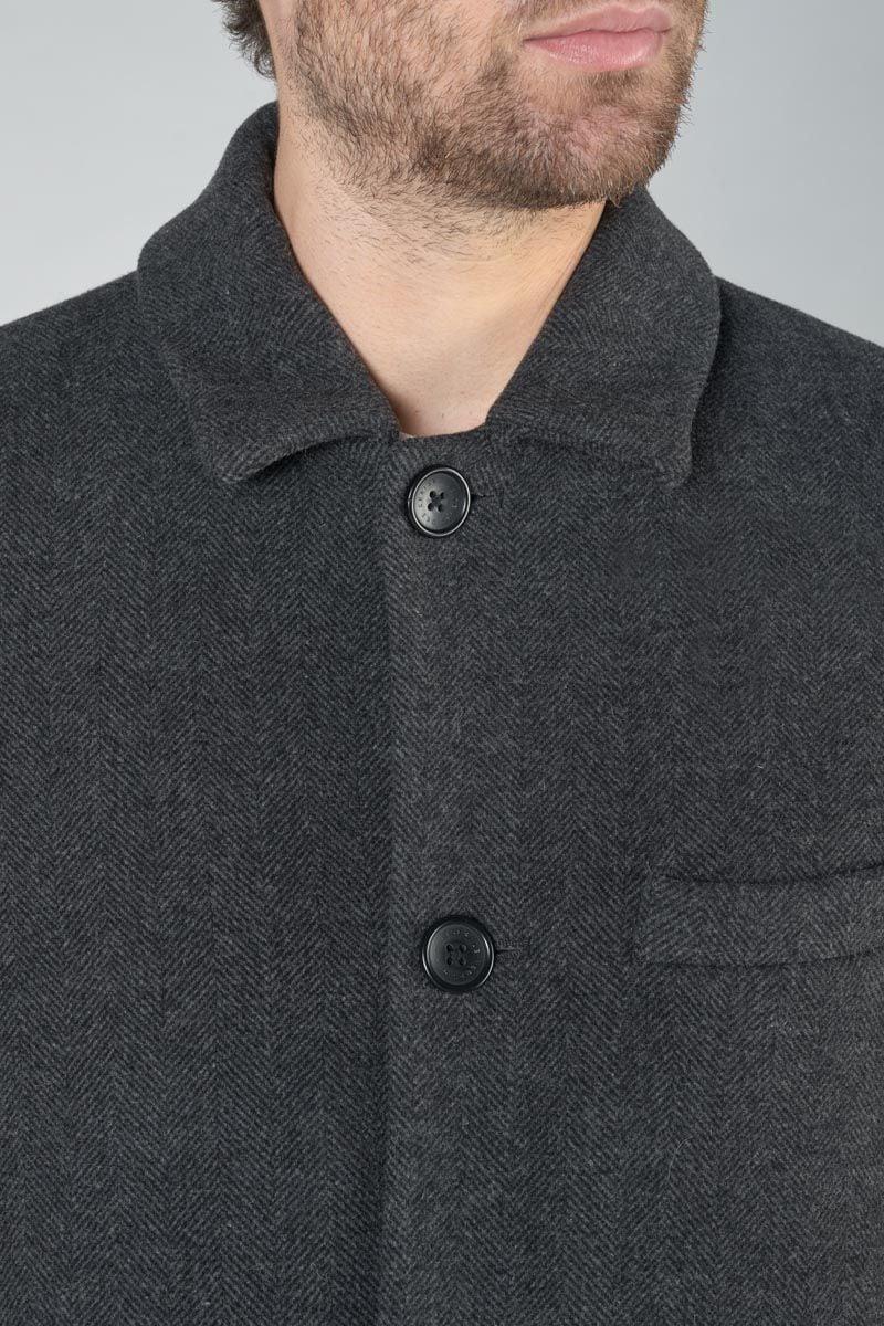 Le Temps Des Cerises Manteau Mi-long Dores à Chevrons Gris