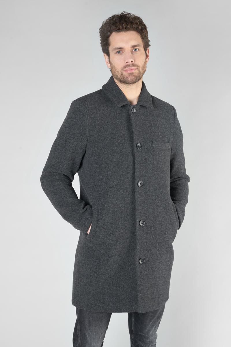 Le Temps Des Cerises Manteau Mi-long Dores à Chevrons Gris