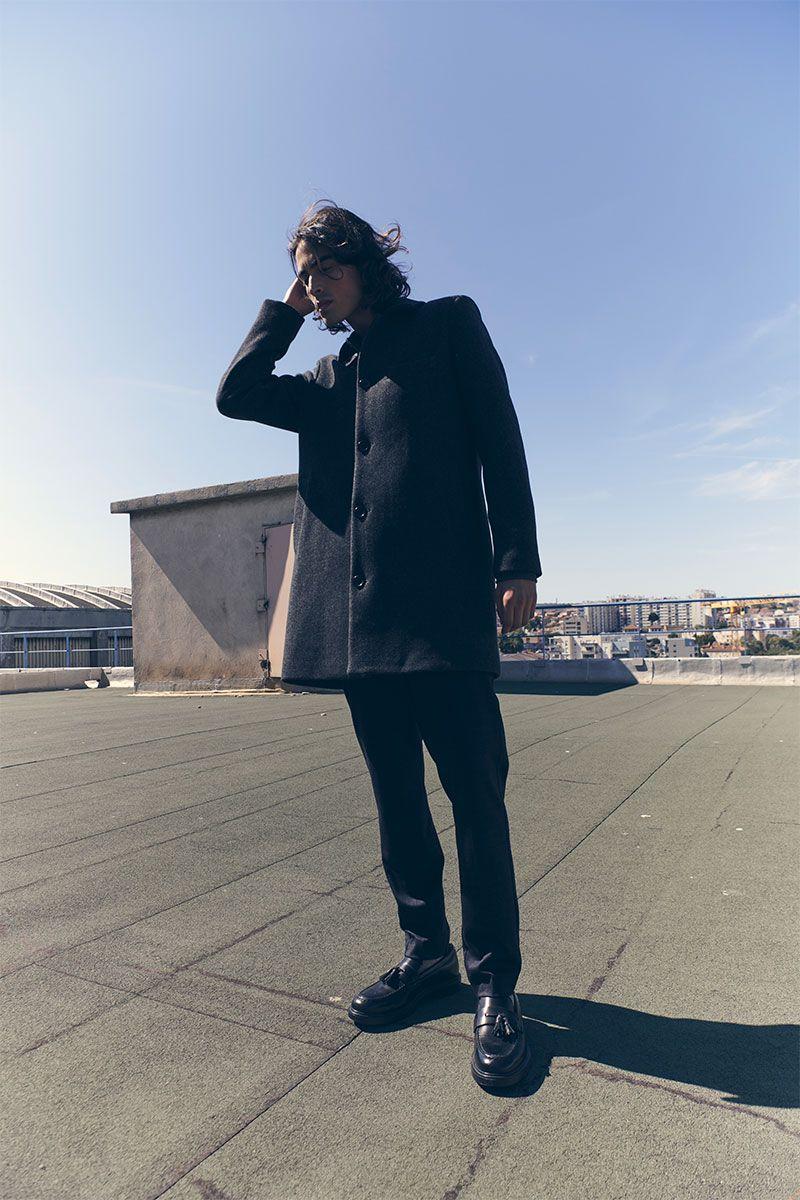 le temps des cerises Manteau mi-long Dores à chevrons gris