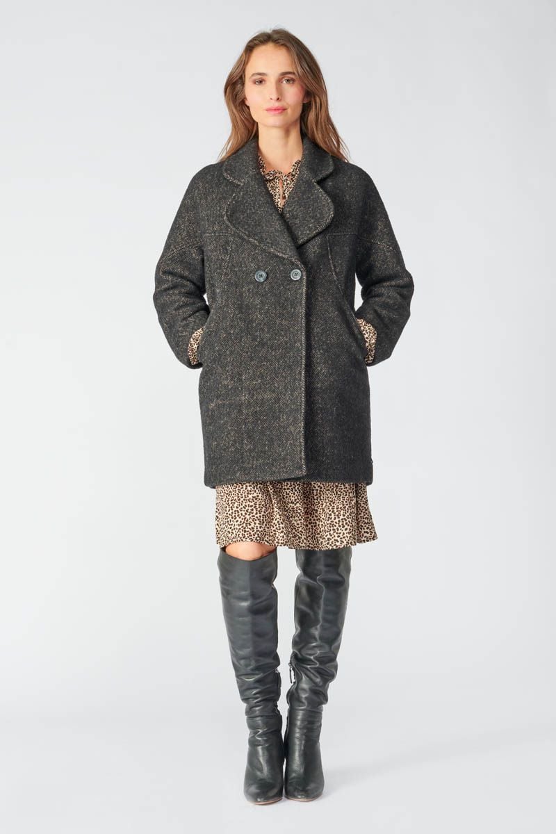 Le Temps Des Cerises Manteau Shaw Marron à Motif Chevrons