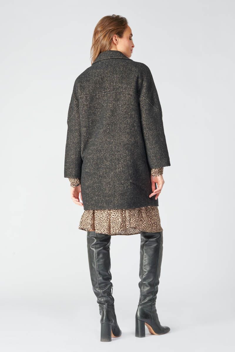 Le Temps Des Cerises Manteau Shaw Marron à Motif Chevrons