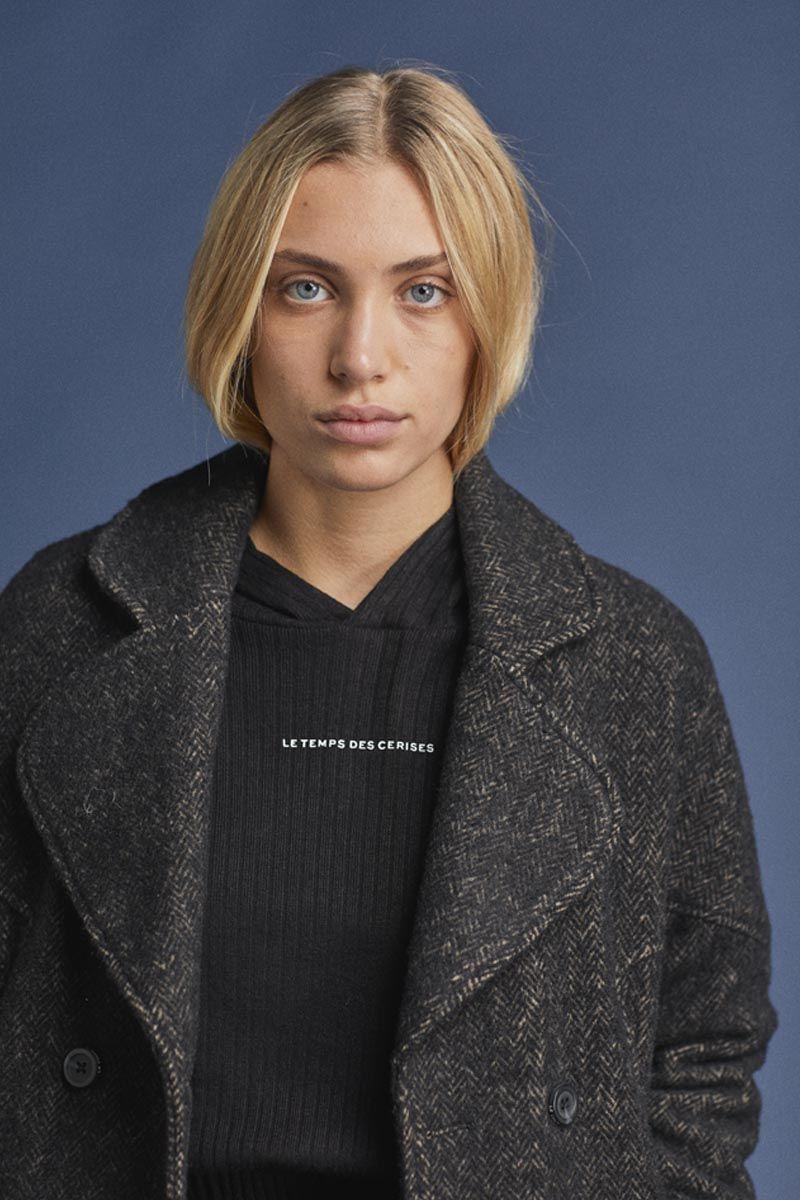 Le Temps Des Cerises Manteau Shawgi Marron à Motif Chevrons