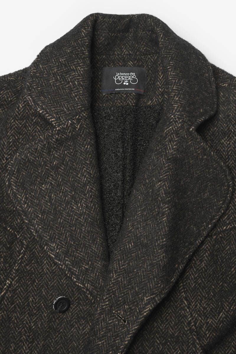 Le Temps Des Cerises Manteau Shawgi Marron à Motif Chevrons