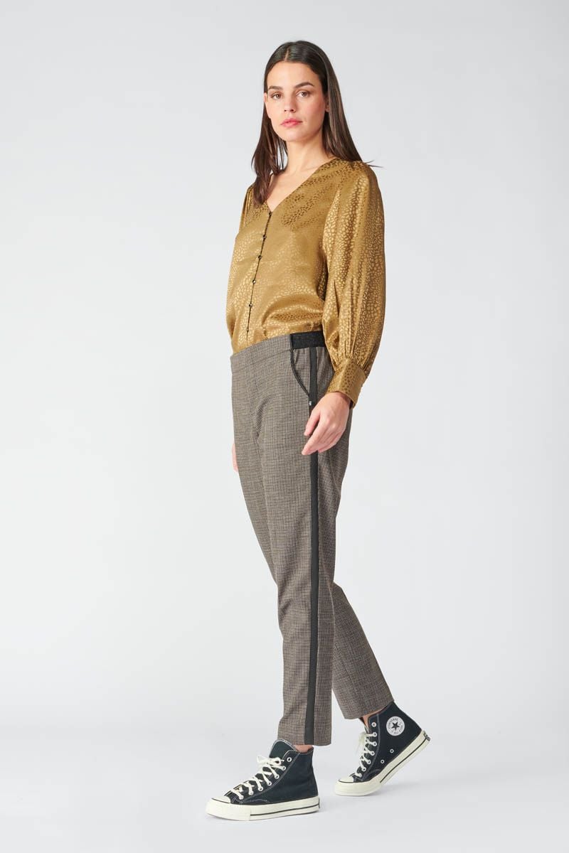 Le Temps Des Cerises Pantalon April Marron à Carreaux