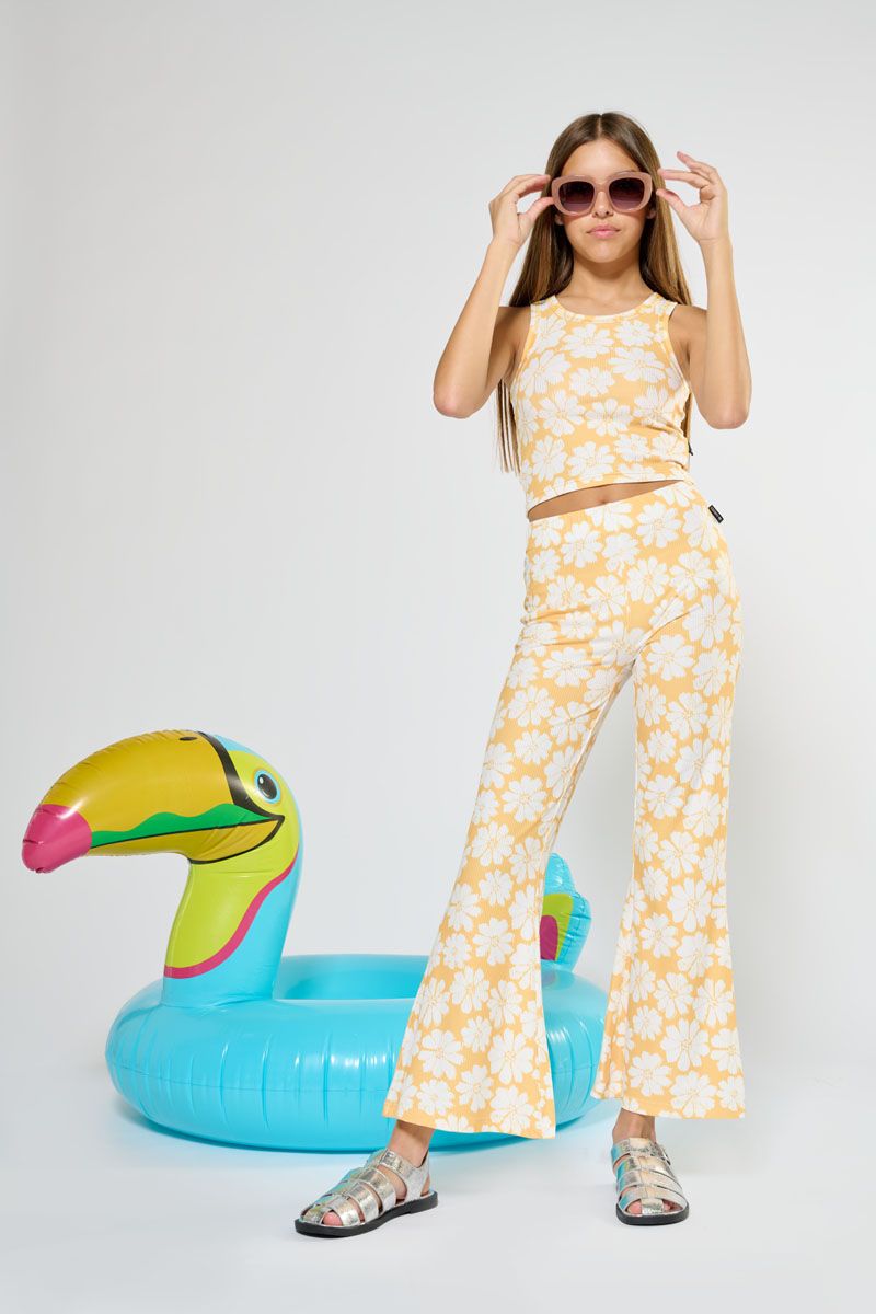 le temps des cerises Pantalon Archigi moutarde à motif fleuri