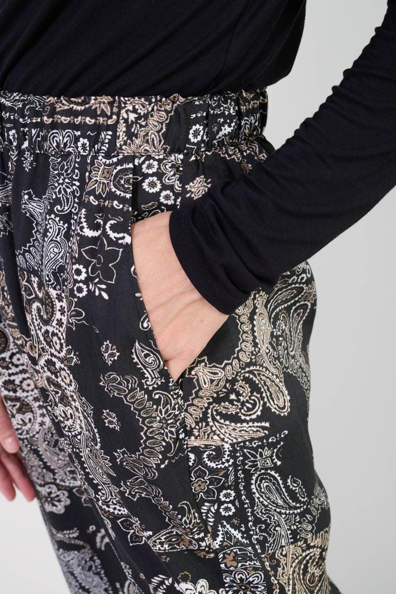 Le Temps Des Cerises Pantalon Bulbiza Noir à Motif Cachemire