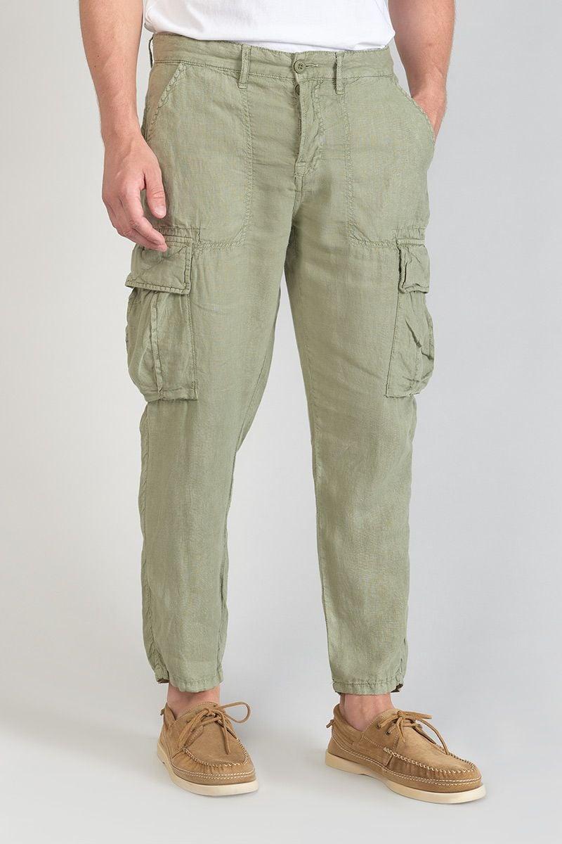 Le Temps Des Cerises Pantalon Cargo En Lin Oddo Kaki Clair