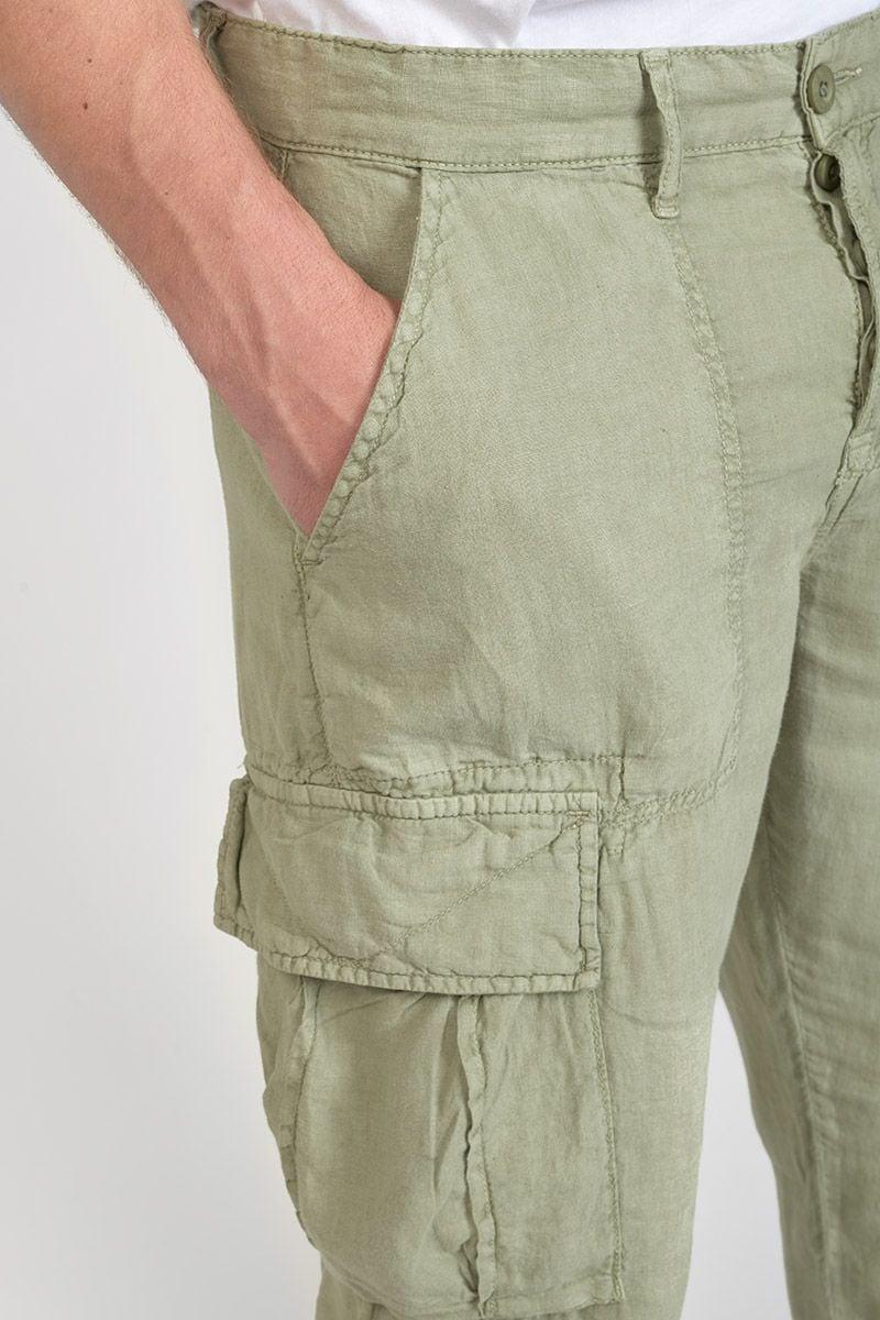Le Temps Des Cerises Pantalon Cargo En Lin Oddo Kaki Clair