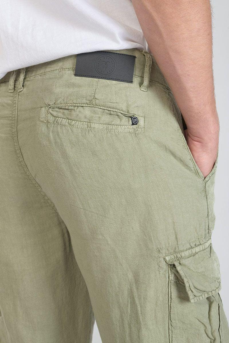 Le Temps Des Cerises Pantalon Cargo En Lin Oddo Kaki Clair