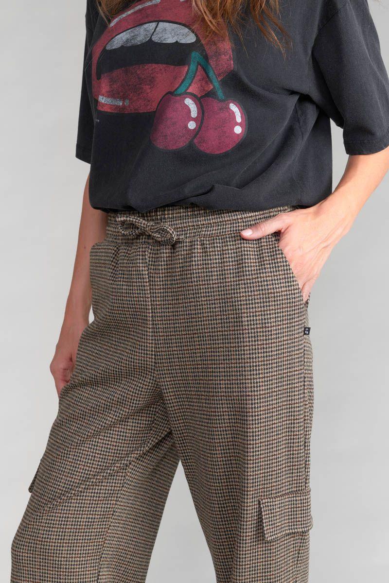 Le Temps Des Cerises Pantalon Cargo Ruzenagi à Motif Pied De Poule
