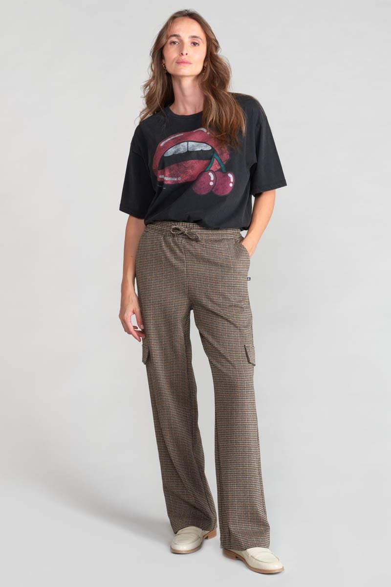 le temps des cerises Pantalon cargo Ruzenagi à motif pied de poule