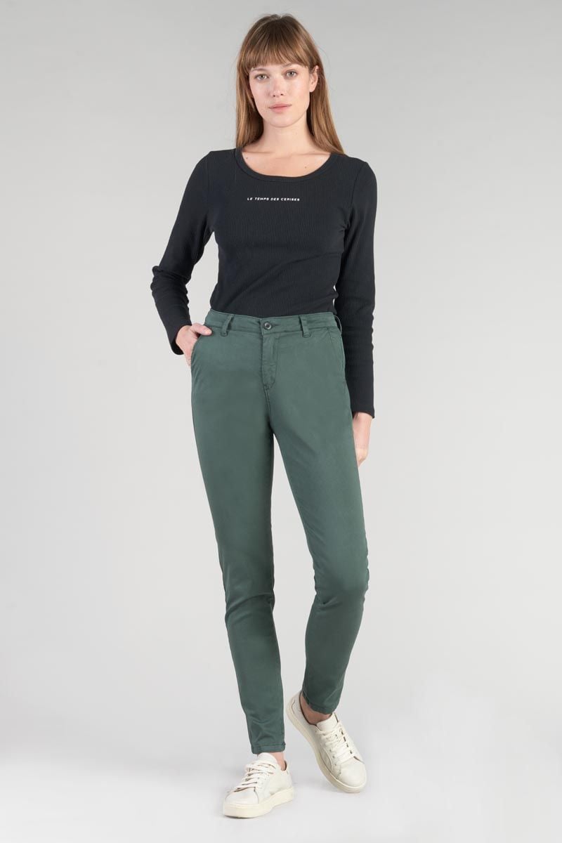 le temps des cerises Pantalon chino Dyli4 vert bouteille