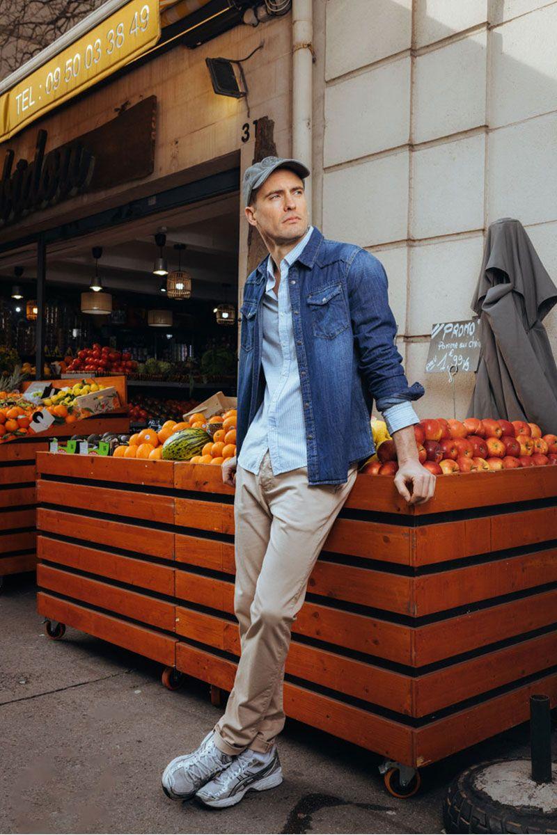 le temps des cerises Pantalon chino large Cesar beige sable