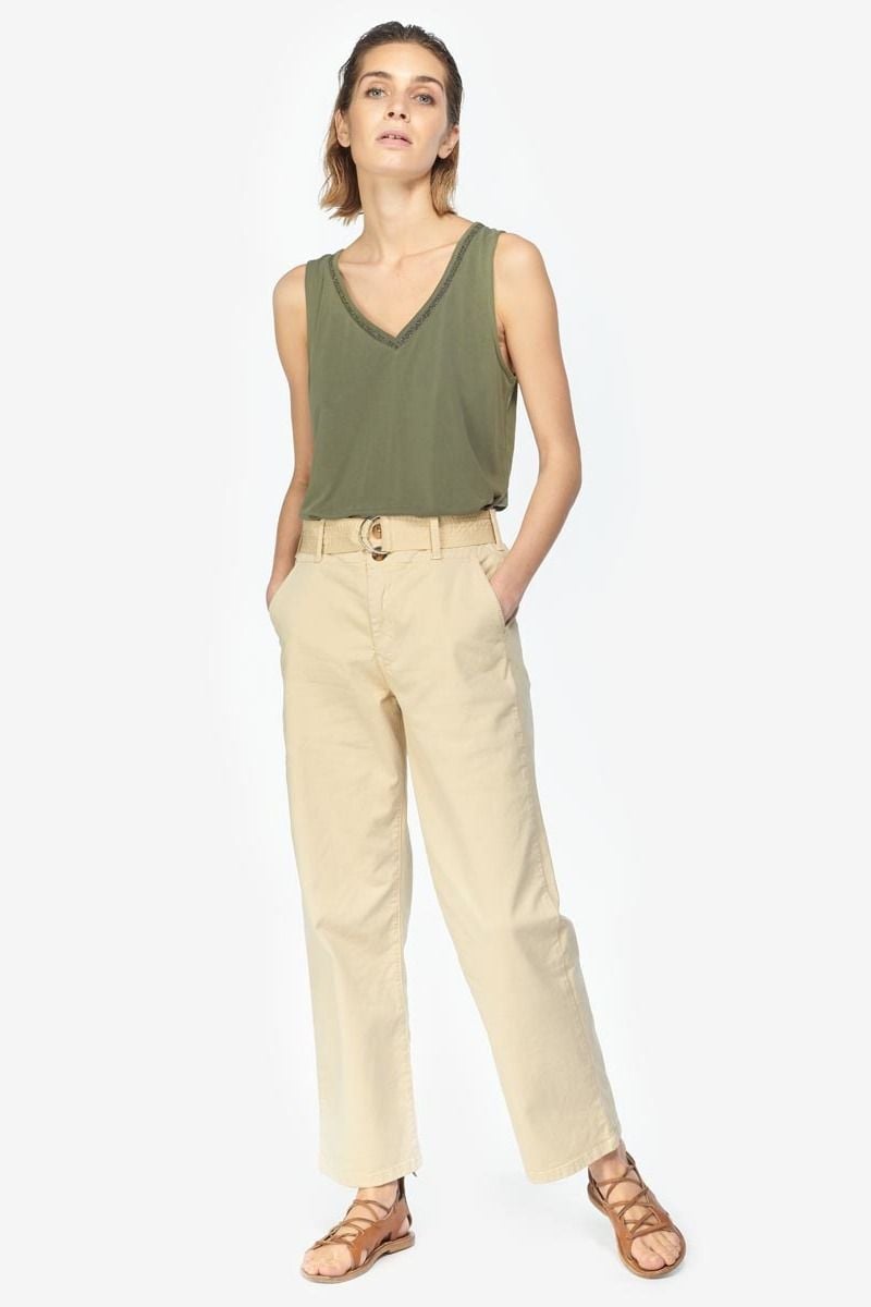 le temps des cerises Pantalon chino taille haute Serena beige