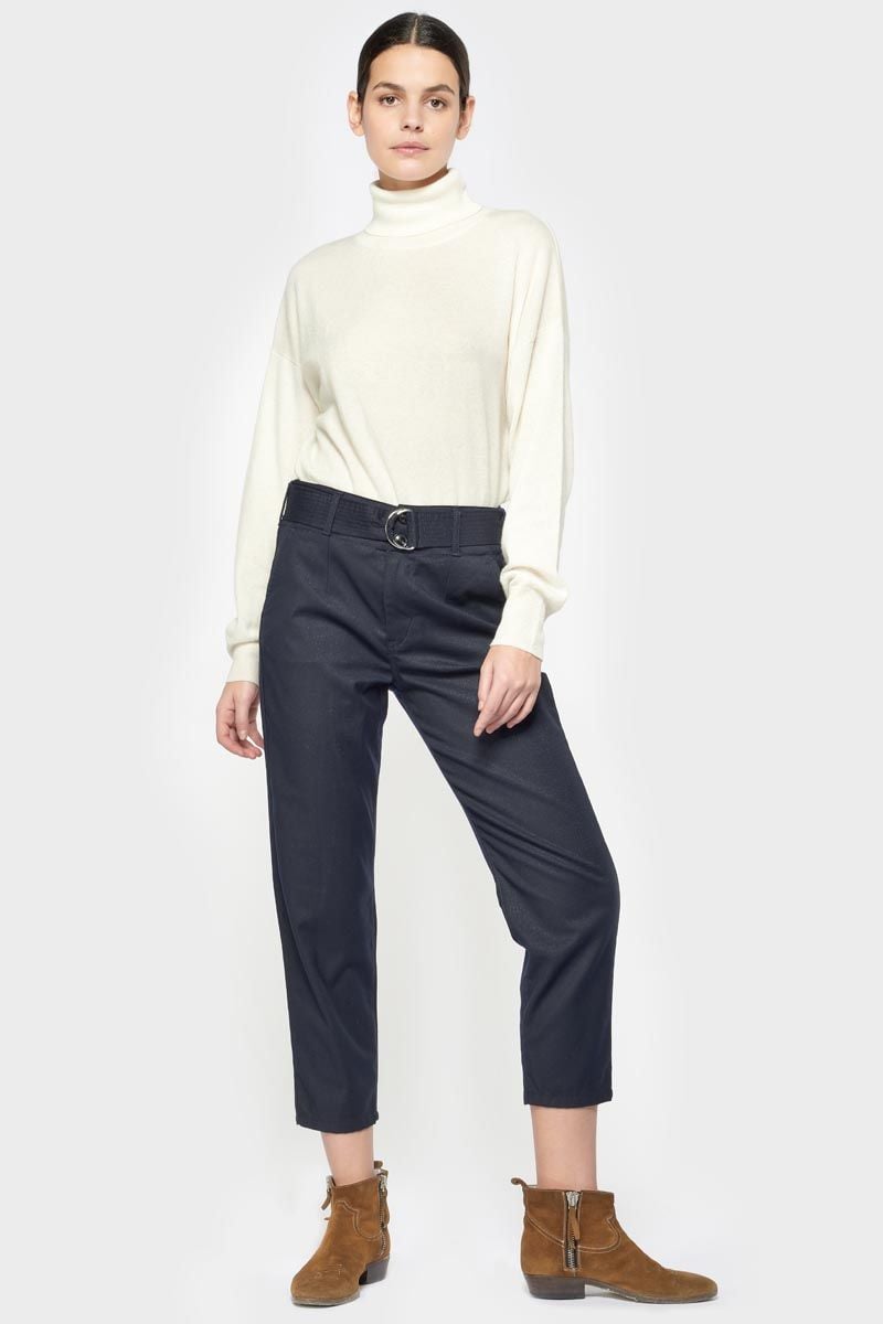 Le Temps Des Cerises Pantalon Chino Taille Haute Serena Bleu Marine à Paillettes