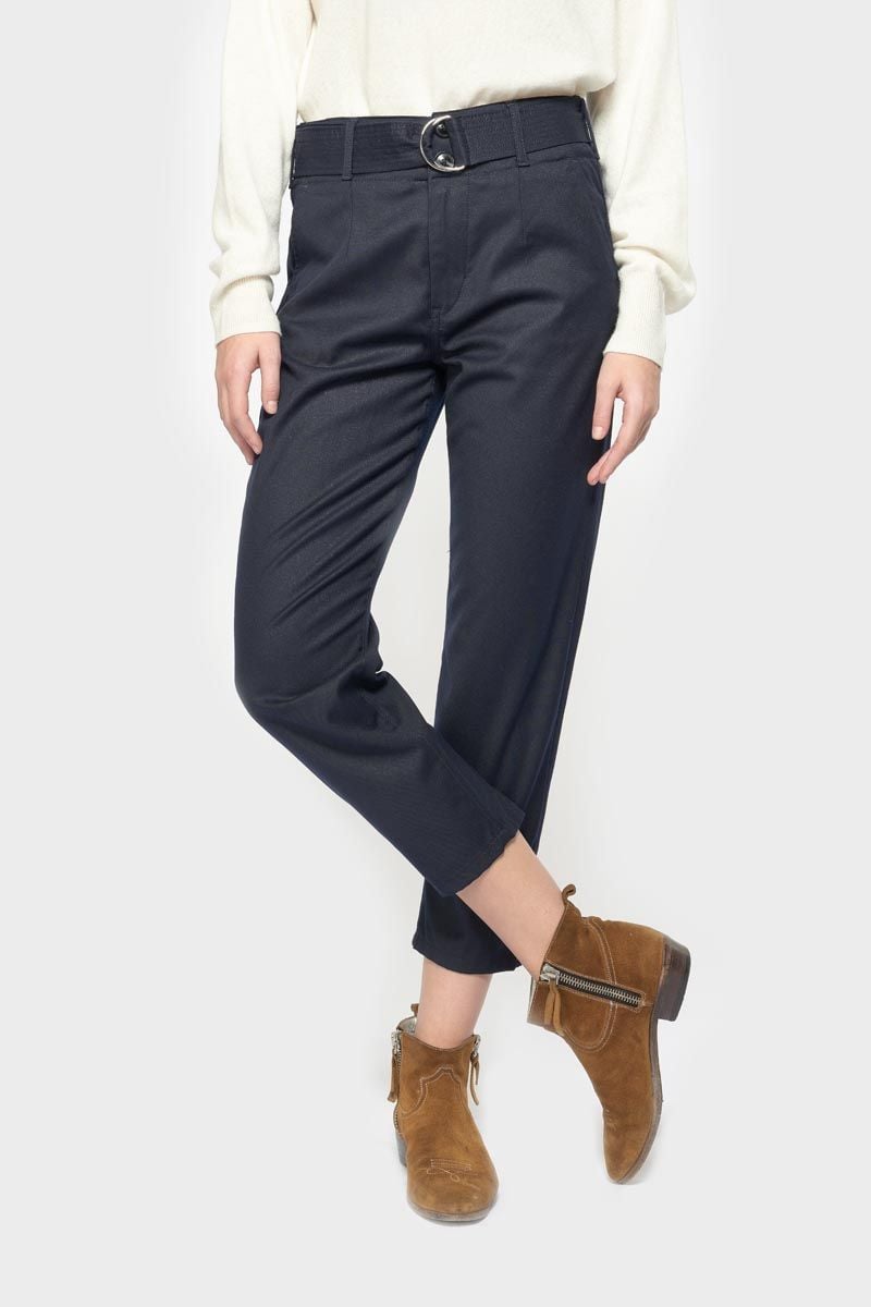 Le Temps Des Cerises Pantalon Chino Taille Haute Serena Bleu Marine à Paillettes