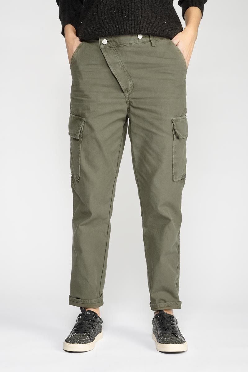 Le Temps Des Cerises Pantalon Cosy Army Kaki à Fermeture Asymétrique