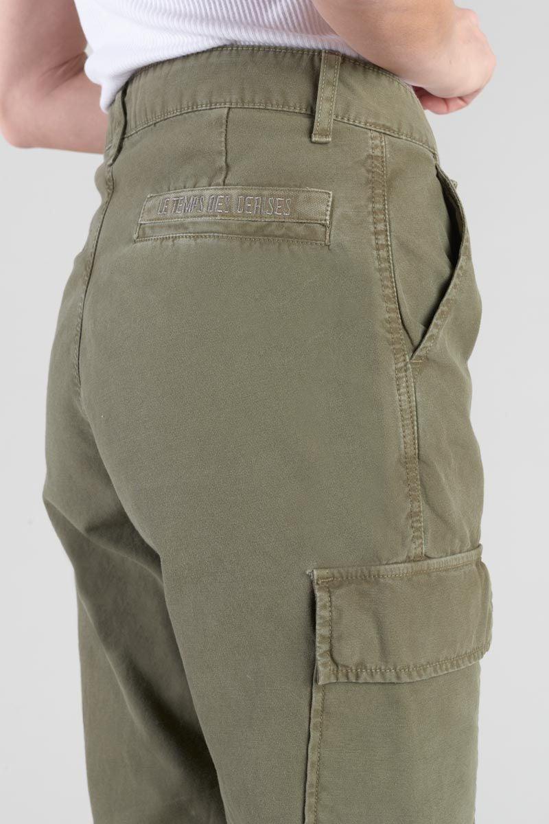 Le Temps Des Cerises Pantalon Cosy Army Kaki Foncé à Fermeture Asymétrique