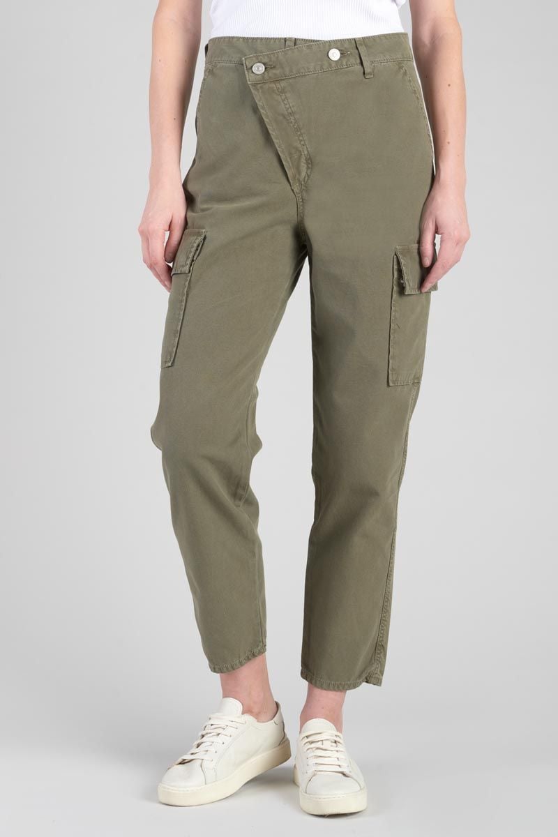 le temps des cerises Pantalon Cosy Army kaki foncé à fermeture asymétrique