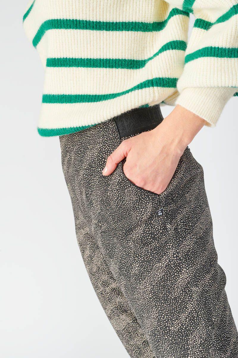Le Temps Des Cerises Pantalon Dorina Noir à Motif Animalier