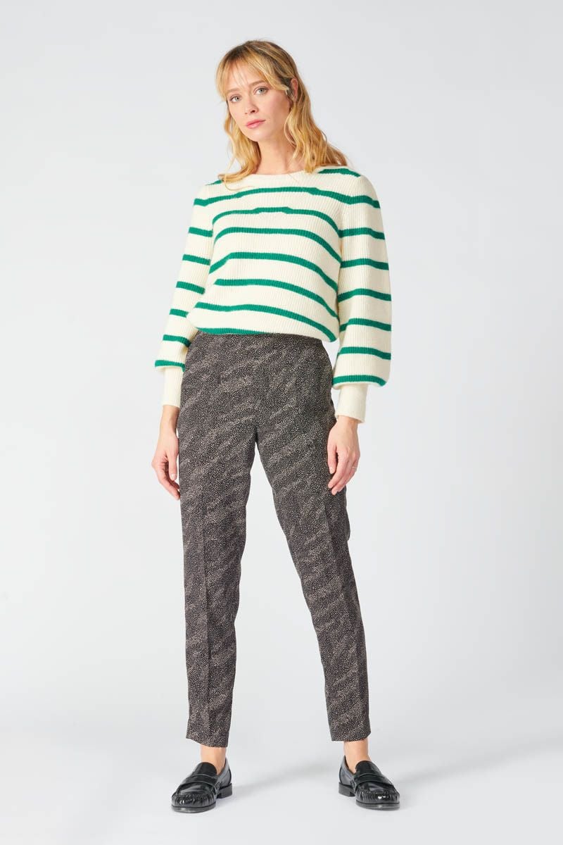 le temps des cerises Pantalon Dorina noir à motif animalier