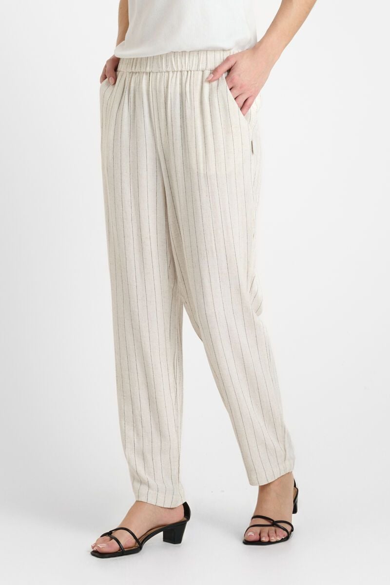 Le Temps Des Cerises Pantalon En Lin Mélangé Oliver Crème à Rayures