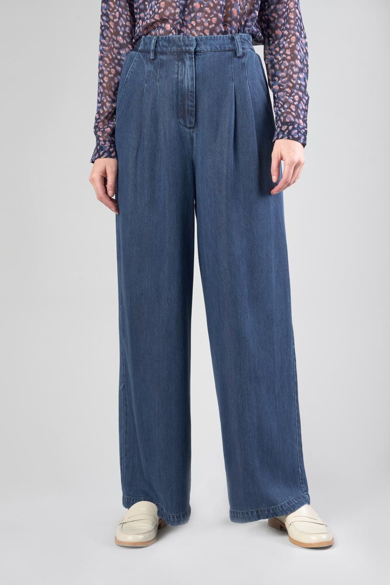 Le Temps Des Cerises Pantalon Fluide Jane En Tencel Bleu Denim