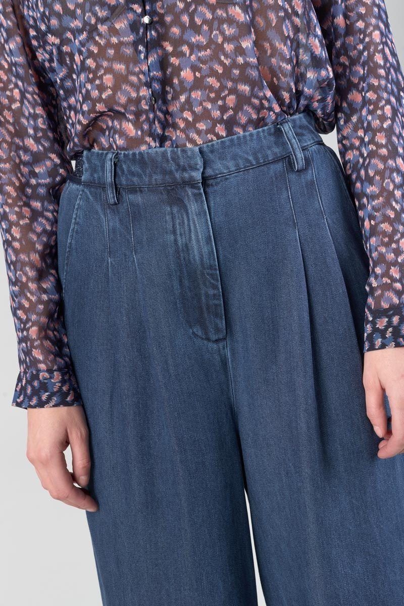 Le Temps Des Cerises Pantalon Fluide Jane En Tencel Bleu Denim